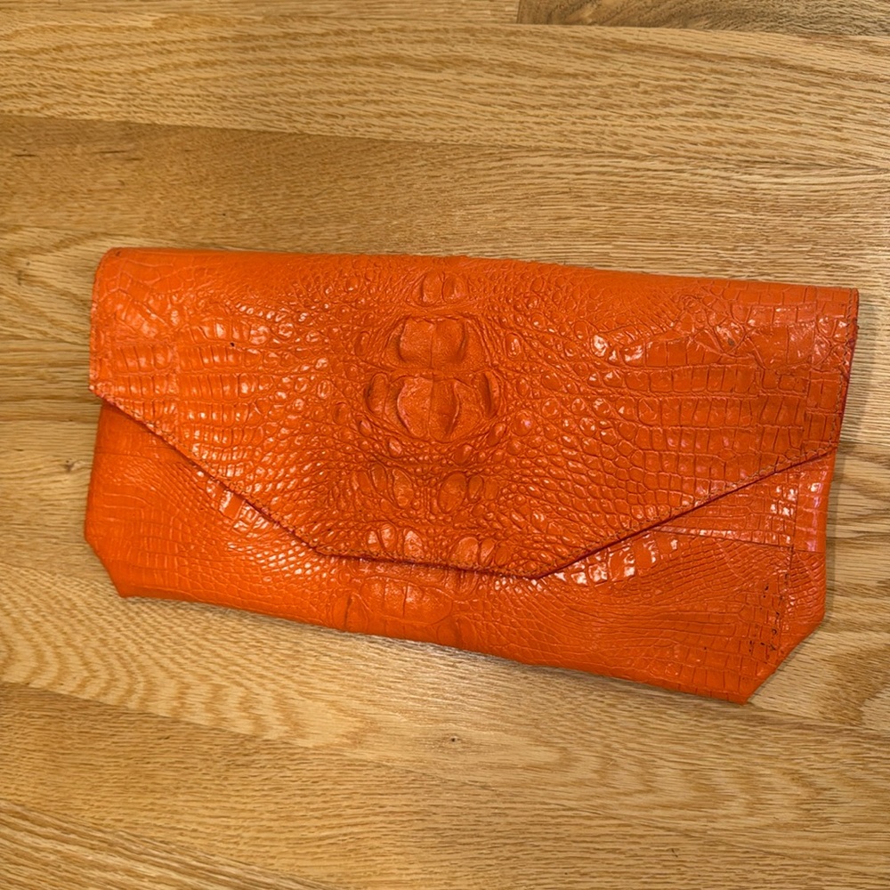 Faux lizard envelope clutch